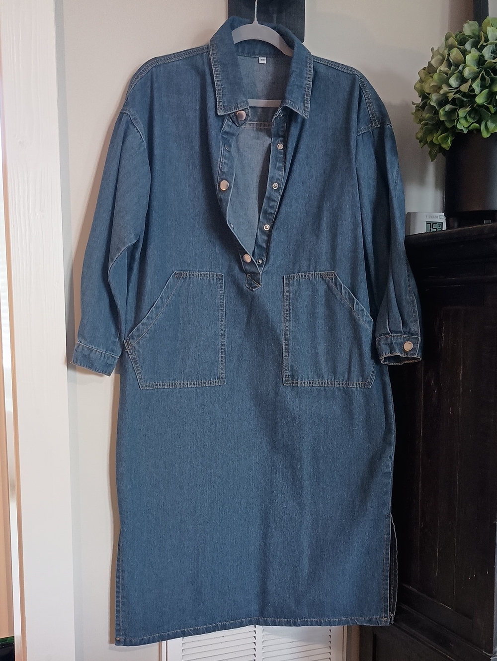Denim Button-Front Midi Dress in Blue